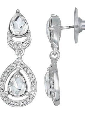 You're Invited Silver Tone Double Drop Earrings New